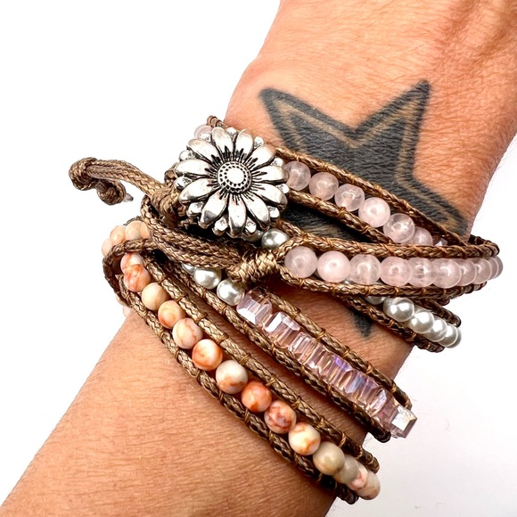 SELF LOVE Rose Quartz + Rhodonite Wrap Bracelet - Picture 4 of 5